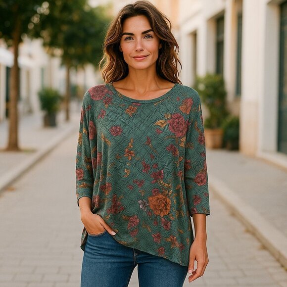 Roz & Ali Women's Muted Green Floral Print 3/4 Sleeve Pullover Blouse. Size 2X. - Picture 7 of 7